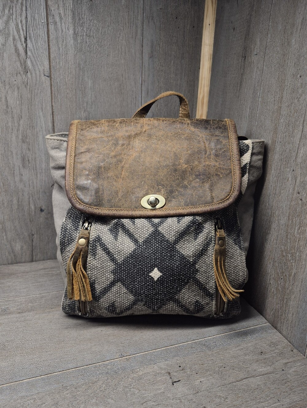Myra Bag Felicity Backpack Bag - Canvas and Leather Aztec